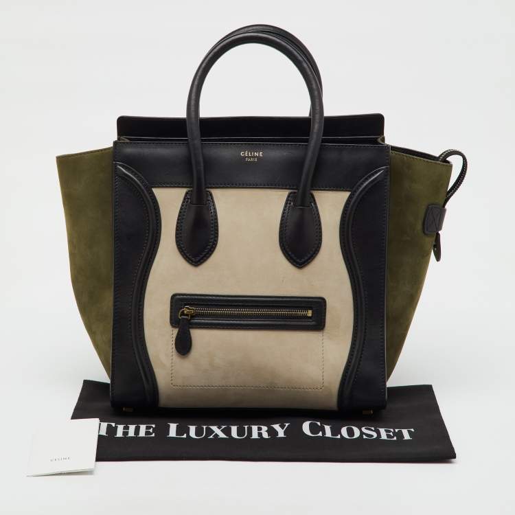 Pre Owned Celine Tri Color Leather and Nubuck Leather Mini Luggage Tote
