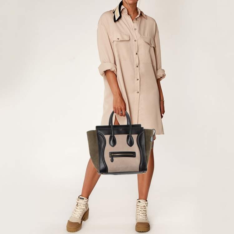 Pre Owned Celine Tri Color Leather and Nubuck Leather Mini Luggage Tote