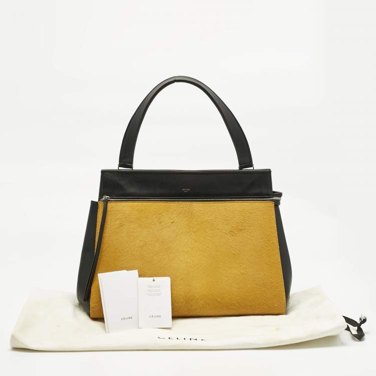 Pre Owned Celine Yellow/Black Calf Hair and Leather Large Edge Top Handle Bag