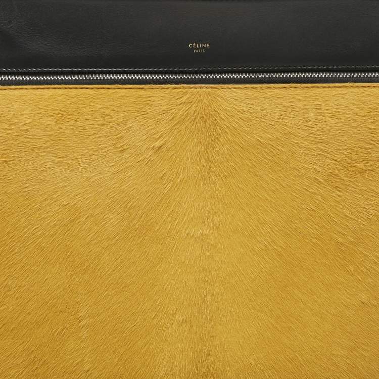 Pre Owned Celine Yellow/Black Calf Hair and Leather Large Edge Top Handle Bag