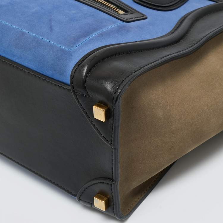 Pre Owned Celine Tricolor Nubuck and Leather Micro Luggage Tote