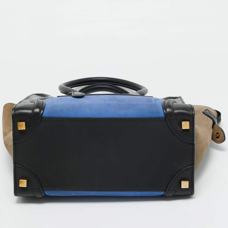 Pre Owned Celine Tricolor Nubuck and Leather Micro Luggage Tote