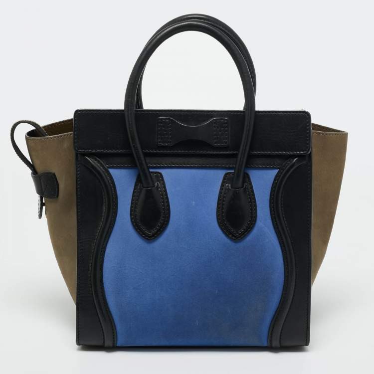 Pre Owned Celine Tricolor Nubuck and Leather Micro Luggage Tote