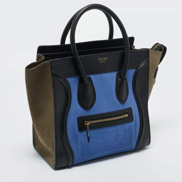 Pre Owned Celine Tricolor Nubuck and Leather Micro Luggage Tote