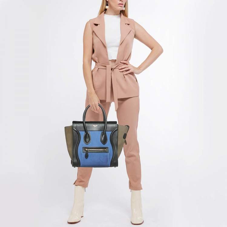 Pre Owned Celine Tricolor Nubuck and Leather Micro Luggage Tote