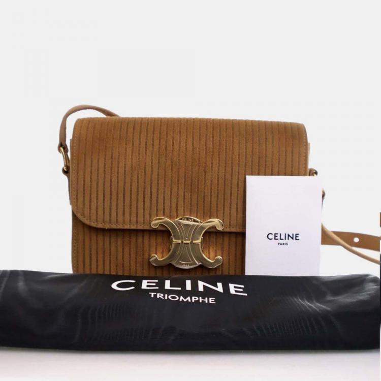 Pre Owned Celine Triomphe Teen Brown Suede Shoulder Bag