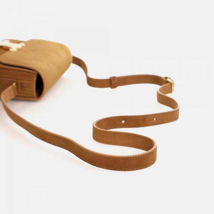 Pre Owned Celine Triomphe Teen Brown Suede Shoulder Bag