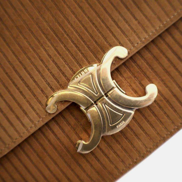 Pre Owned Celine Triomphe Teen Brown Suede Shoulder Bag