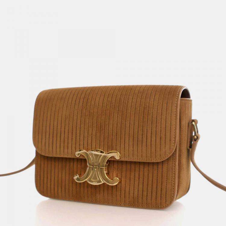 Pre Owned Celine Triomphe Teen Brown Suede Shoulder Bag