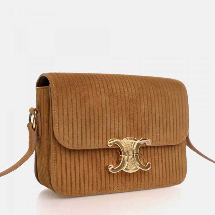 Pre Owned Celine Triomphe Teen Brown Suede Shoulder Bag