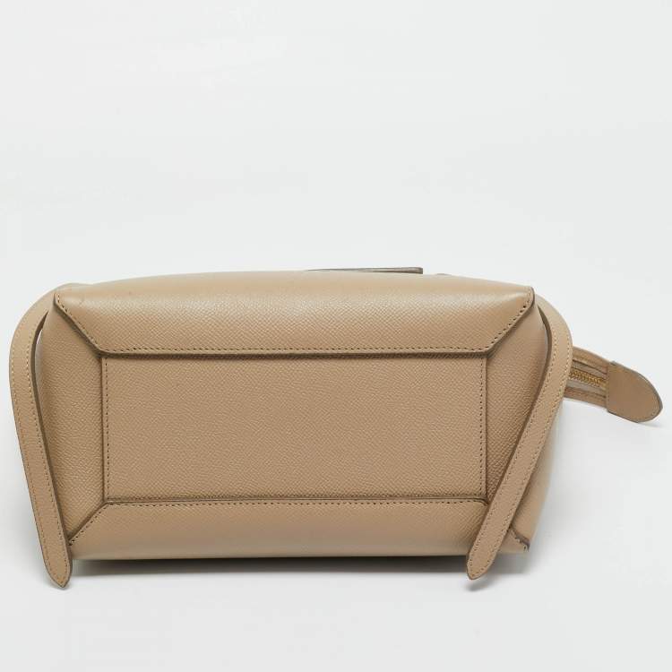 Pre Owned Celine Beige Leather Micro Belt Top Handle Bag