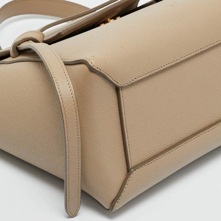 Pre Owned Celine Beige Leather Micro Belt Top Handle Bag