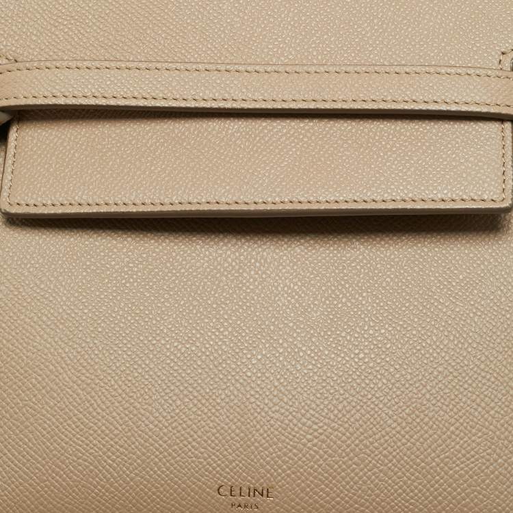 Pre Owned Celine Beige Leather Micro Belt Top Handle Bag