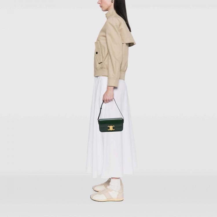 Pre Owned Celine Green Shiny Calfskin Claude Shoulder Bag