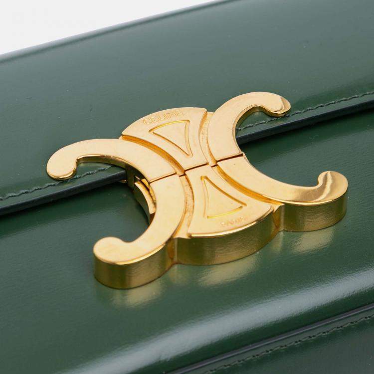 Pre Owned Celine Green Shiny Calfskin Claude Shoulder Bag