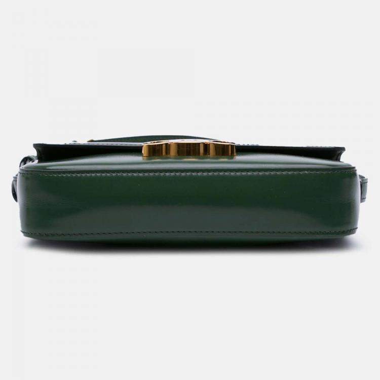 Pre Owned Celine Green Shiny Calfskin Claude Shoulder Bag