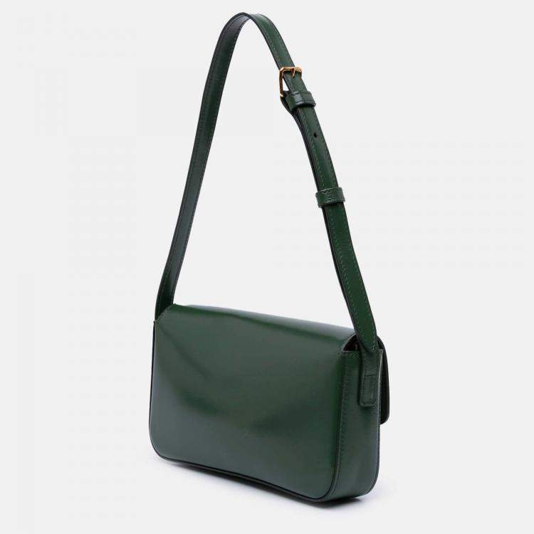 Pre Owned Celine Green Shiny Calfskin Claude Shoulder Bag