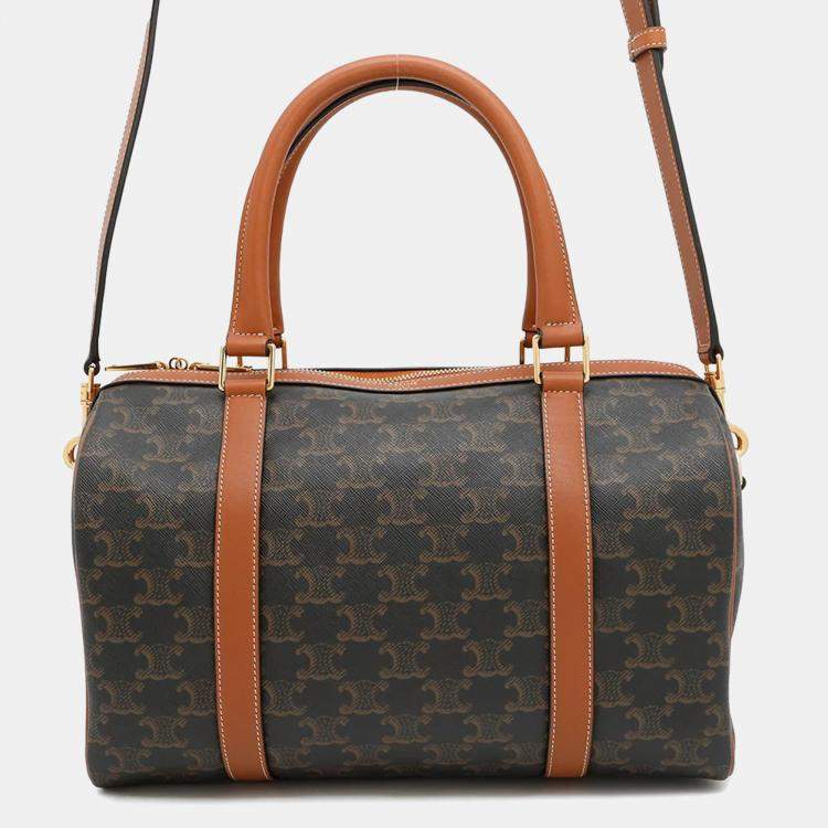 Pre Owned Celine Triomphe Mini Tan PVC Leather Boston Bag