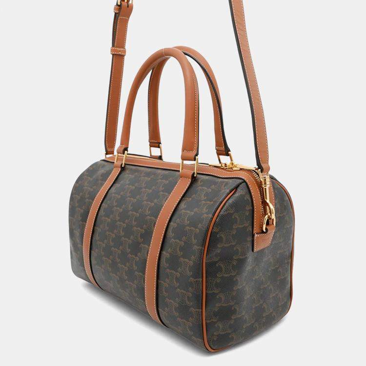 Pre Owned Celine Triomphe Mini Tan PVC Leather Boston Bag
