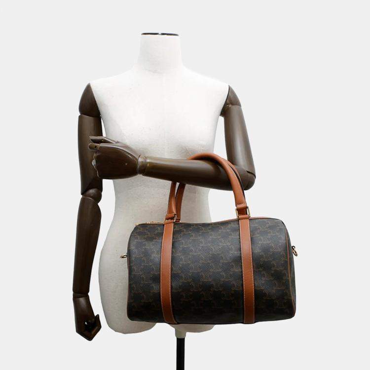 Pre Owned Celine Triomphe Mini Tan PVC Leather Boston Bag