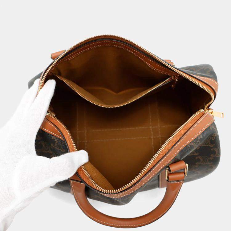 Pre Owned Celine Triomphe Mini Tan PVC Leather Boston Bag