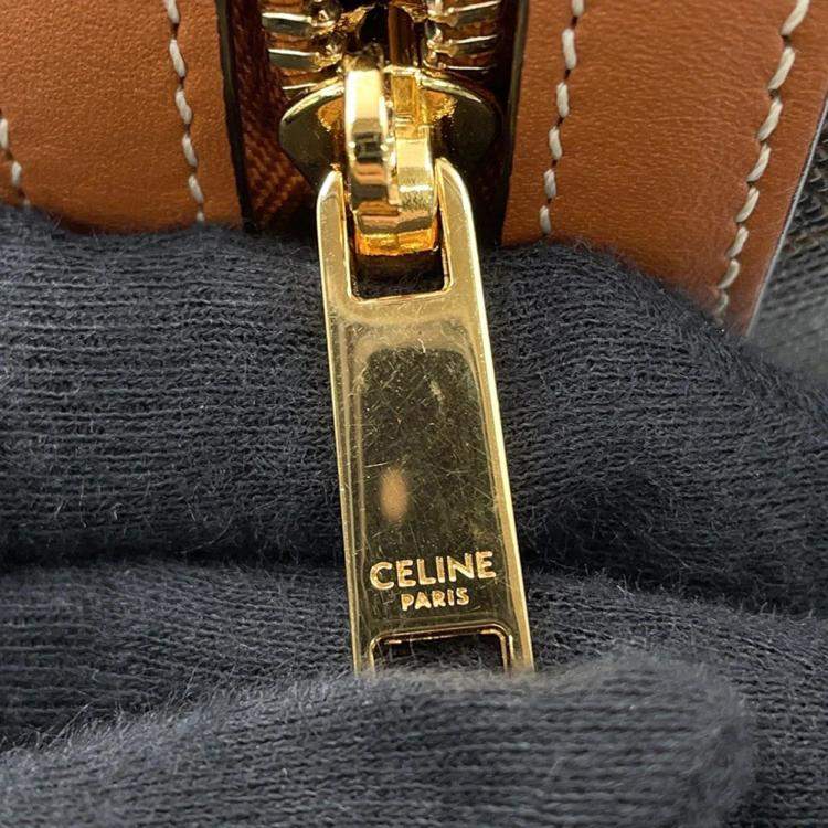 Pre Owned Celine Triomphe Mini Tan PVC Leather Boston Bag