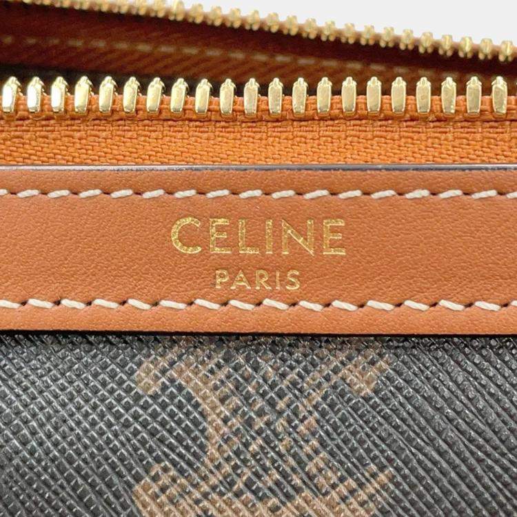 Pre Owned Celine Triomphe Mini Tan PVC Leather Boston Bag