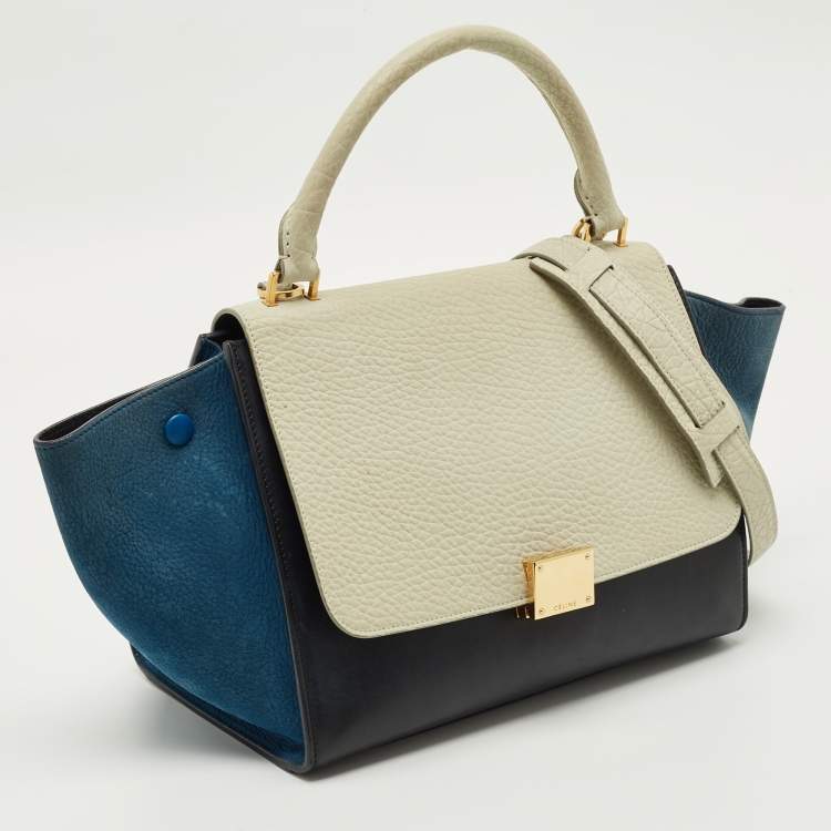 Pre Owned Celine Tricolor Leather and Nubuck Mini Trapeze Top Handle Bag