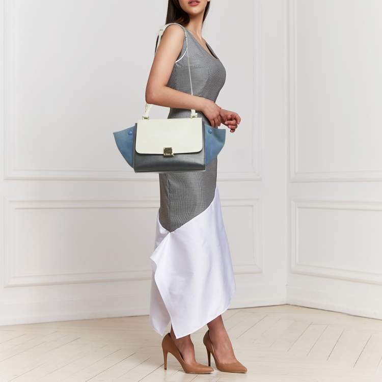 Pre Owned Celine Tricolor Leather and Nubuck Mini Trapeze Top Handle Bag
