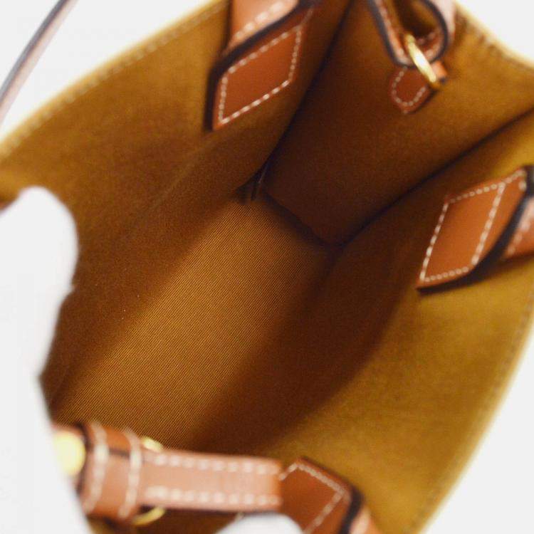 Pre Owned Celine White/Brown Mini Vertical Cabas 2way Tote Bag