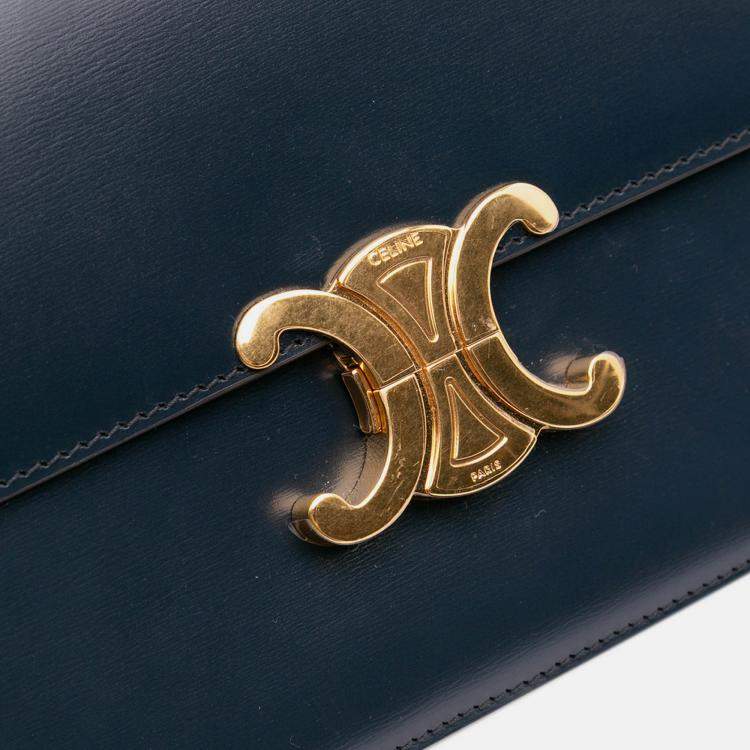 Pre Owned Celine Blue Classique Shiny Calfskin Triomphe Crossbody
