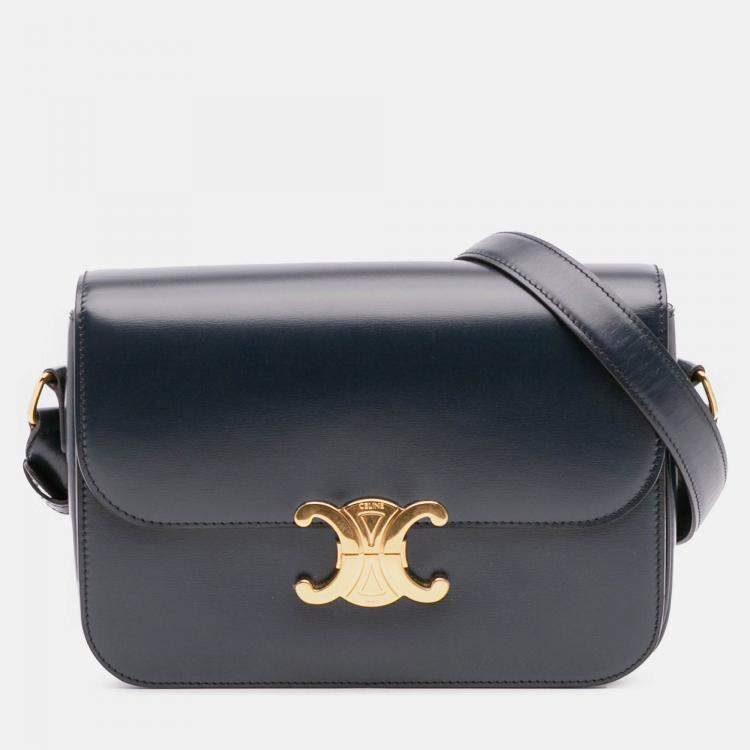Pre Owned Celine Blue Classique Shiny Calfskin Triomphe Crossbody