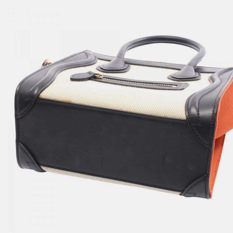 Pre Owned Celine Multicolor Nano Tricolor Canvas and Leather Luggage Tote