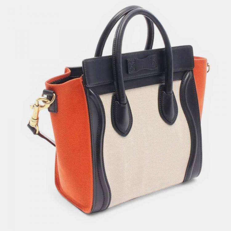 Pre Owned Celine Multicolor Nano Tricolor Canvas and Leather Luggage Tote