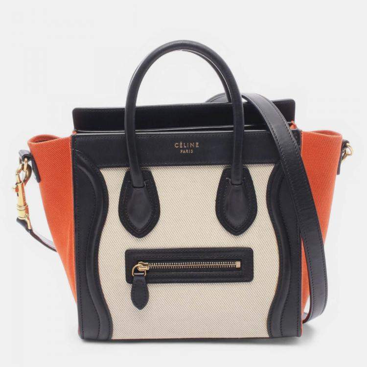 Pre Owned Celine Multicolor Nano Tricolor Canvas and Leather Luggage Tote