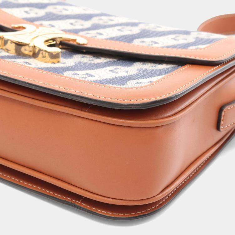 Pre Owned Celine Classic Triomphe Shoulder Bag Denim And Leather  Navy Brown