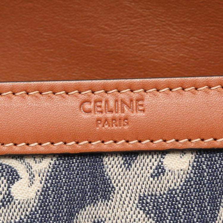 Pre Owned Celine Classic Triomphe Shoulder Bag Denim And Leather  Navy Brown