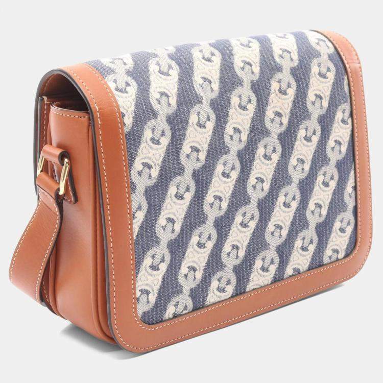 Pre Owned Celine Classic Triomphe Shoulder Bag Denim And Leather  Navy Brown
