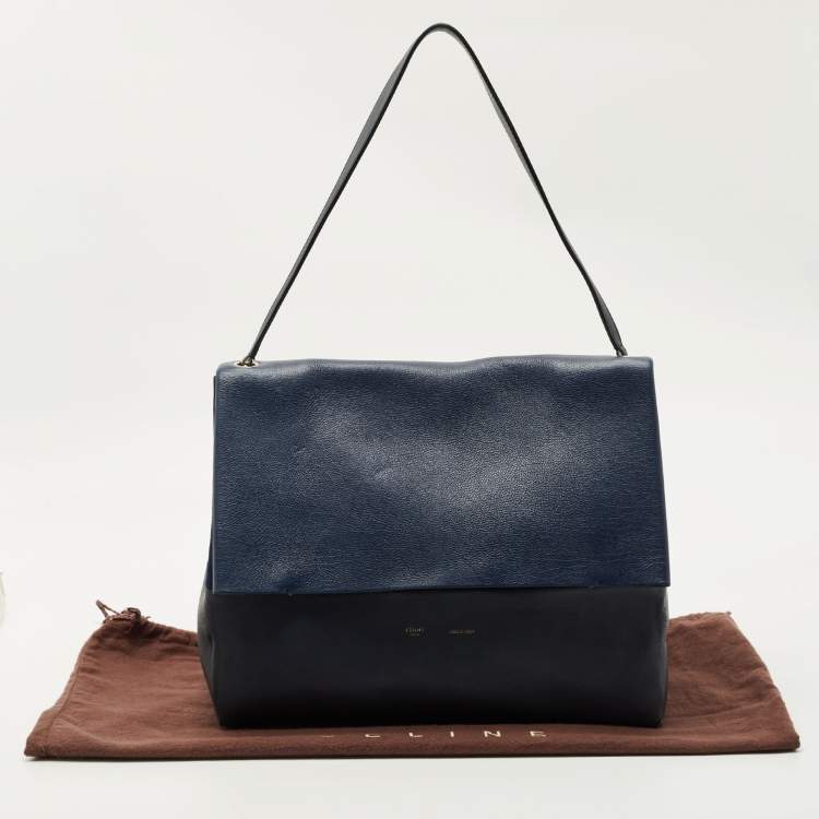 Pre Owned Celine Two Tone Blue Leather and Suede All Soft Shoulder Bag