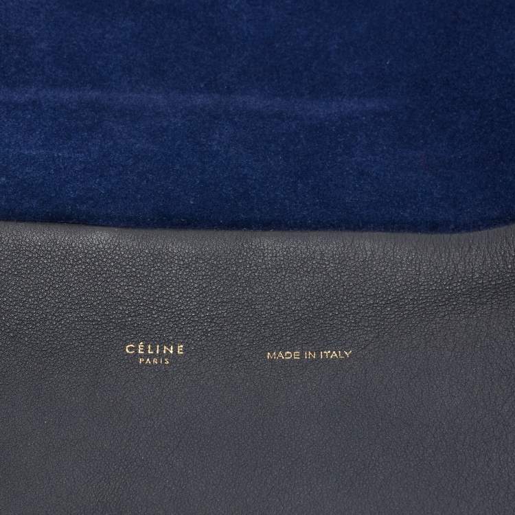 Pre Owned Celine Two Tone Blue Leather and Suede All Soft Shoulder Bag