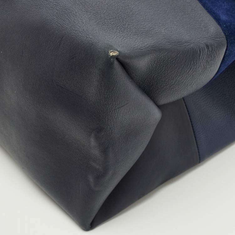 Pre Owned Celine Two Tone Blue Leather and Suede All Soft Shoulder Bag