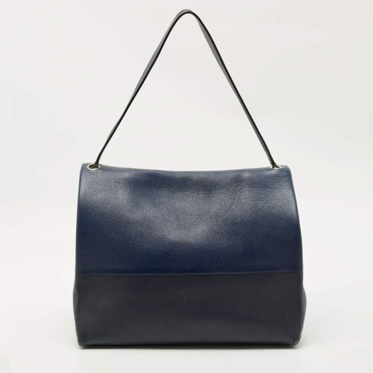 Pre Owned Celine Two Tone Blue Leather and Suede All Soft Shoulder Bag