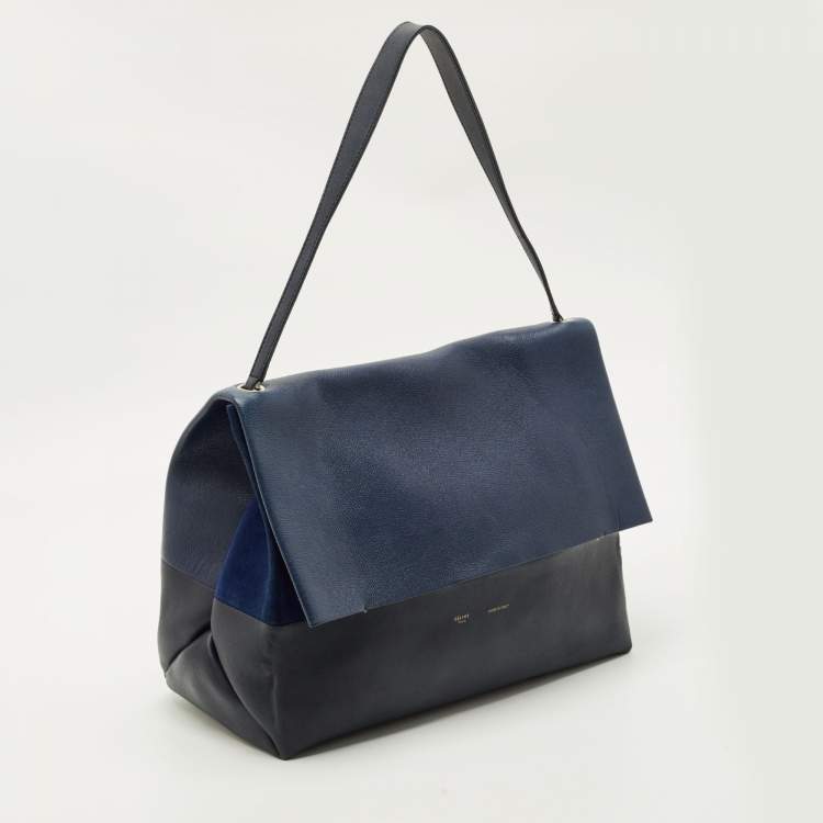 Pre Owned Celine Two Tone Blue Leather and Suede All Soft Shoulder Bag