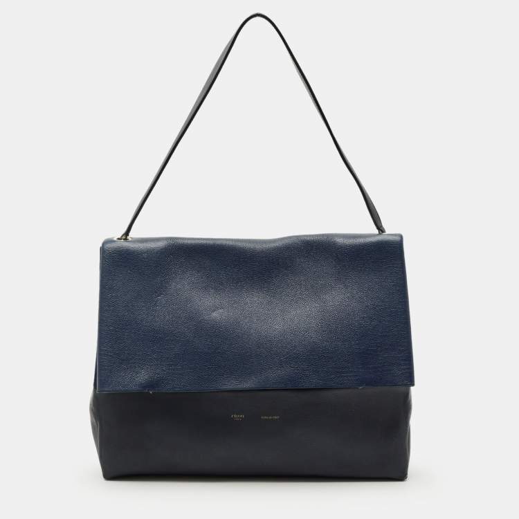 Pre Owned Celine Two Tone Blue Leather and Suede All Soft Shoulder Bag