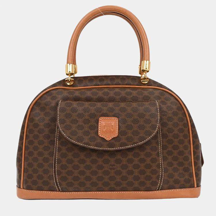 Pre Owned Celine Brown Coated Canvas Leather Macadam Handbag