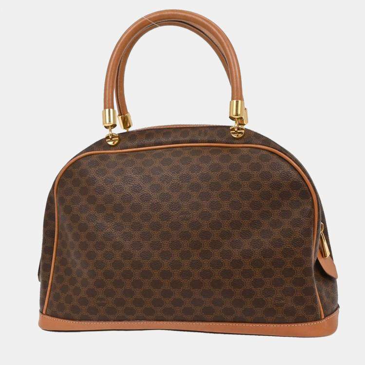 Pre Owned Celine Brown Coated Canvas Leather Macadam Handbag