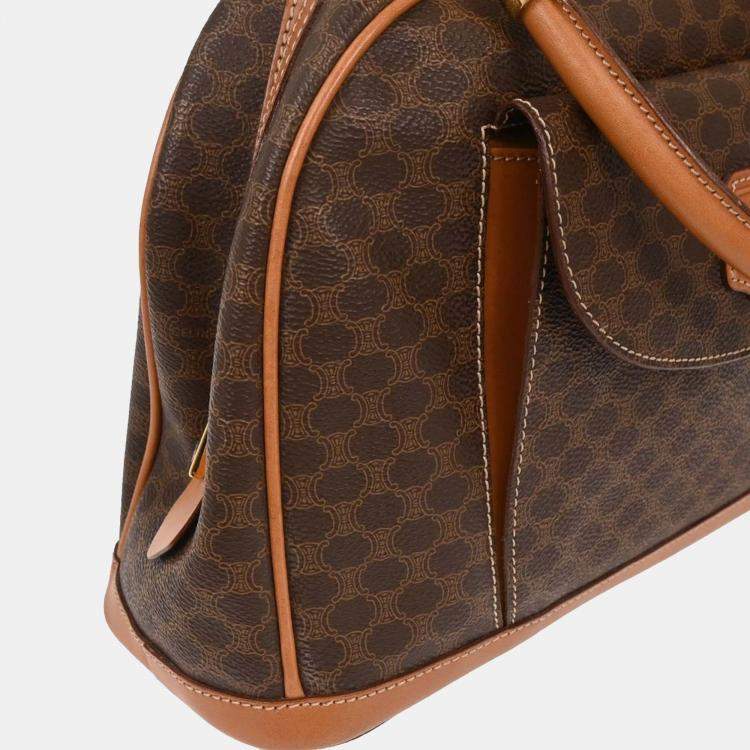 Pre Owned Celine Brown Coated Canvas Leather Macadam Handbag