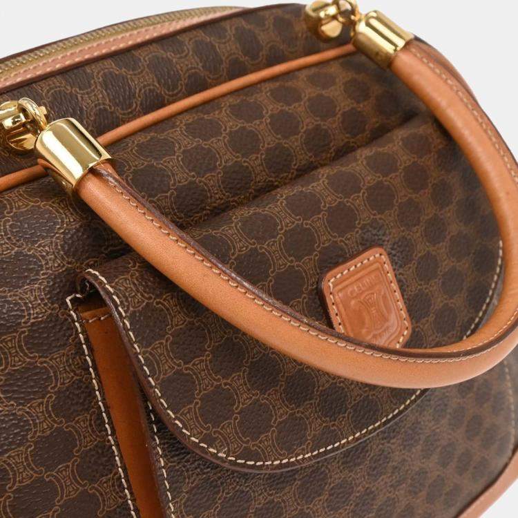Pre Owned Celine Brown Coated Canvas Leather Macadam Handbag