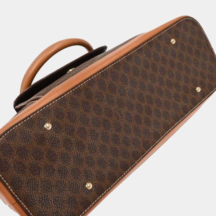 Pre Owned Celine Brown Coated Canvas Leather Macadam Handbag