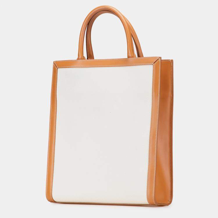 Pre Owned Celine Beige Small Canvas Vertical Cabas Satchel